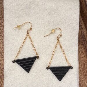Gold Chain Drop Earrings with Black Triangle Pendants